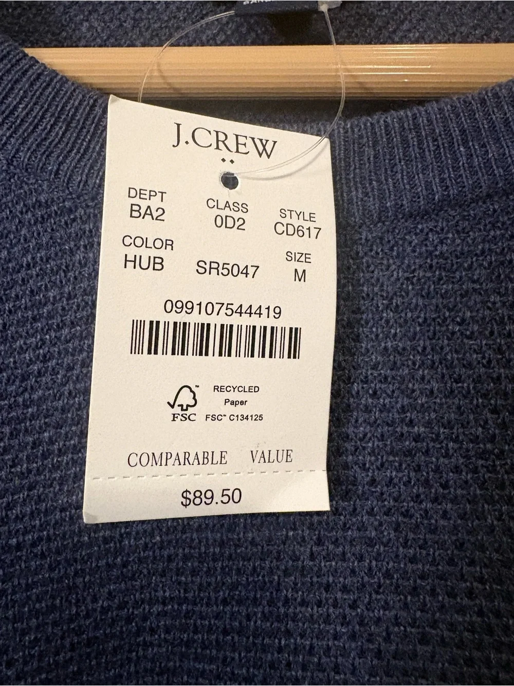 J. Crew Men’s Navy Textured Crewneck Sweater Cotton Medium